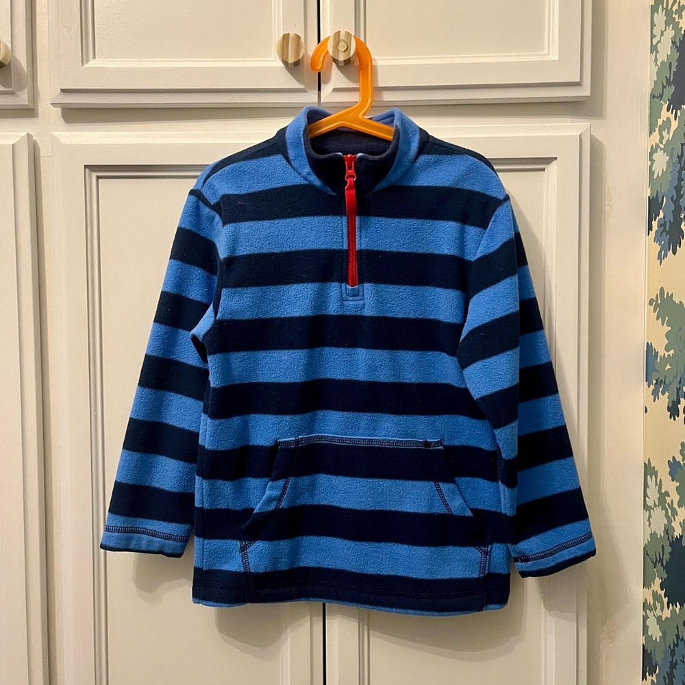 Hanna Andersson Blue Striped Pullover Fleece with Red Accent